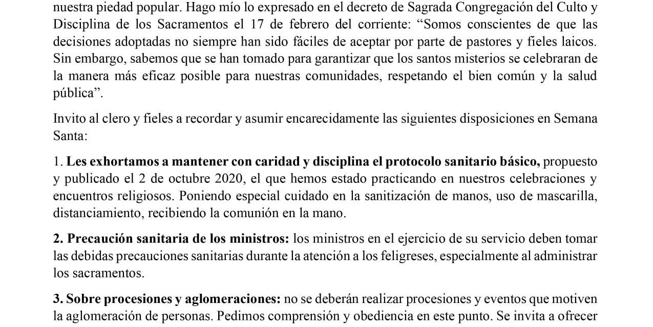 ARQUIDIOCESIS DE MANAGUA   DA ORIENTACIONES SOBRE SEMANA SANTA 2021