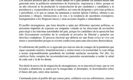 MENSAJE DE COMISION JUSTICIA Y PAZ DE ARQUIDIOCESIS DE MANAGUA