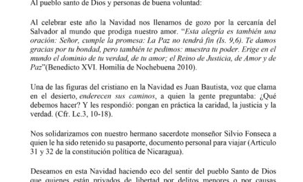 MENSAJE COMISION JUSTICIA Y PAZ ARQUIDIOCESIS DE MANAGUA