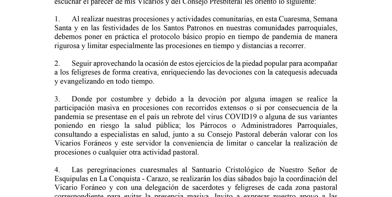 ORIENTACIONES DE LA ARQUIDIOCESIS DE MANAGUA PARA ACTIVIDADES DE PIEDAD POPULAR