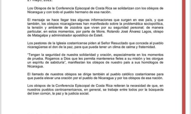 COMUNICADO DE CONFERENCIA EPISCOPAL DE COSTA RICA EN SOLIDARIDAD CON OBISPOS NICARAGUENSES