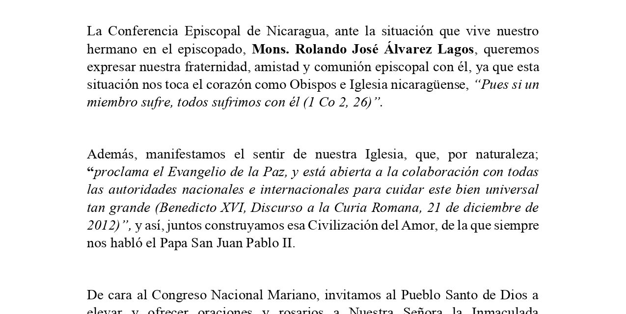 COMUNICADO CONFERENCIA EPISCOPAL DE NICARAGUA