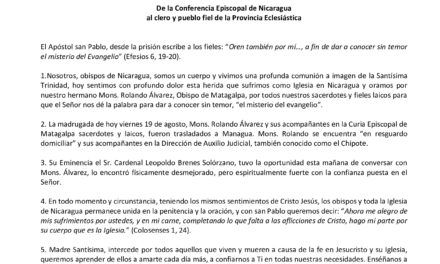 NOTA DE PRENSA CONFERENCIA EPISCOPAL DE NICARAGUA