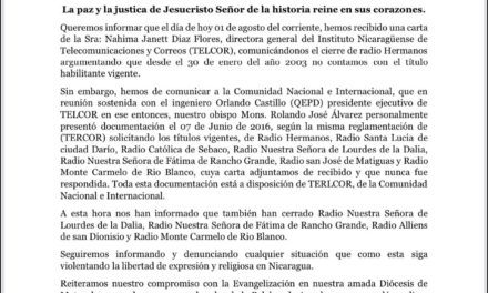 COMUNICADO DE LA DIOCESIS DE MATAGALPA AL PUEBLO DE NICARAGUA